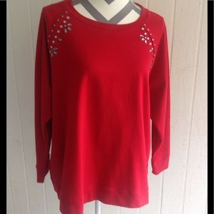 Two by Vince Camuto Red Bling Sweatshirt SZ 2X